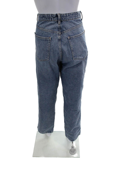 Zara Womens Mom Cropped High Rise Blue Jeans Cotton Button Size 10