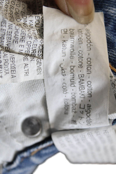 Zara Womens Mom Cropped High Rise Blue Jeans Cotton Button Size 10