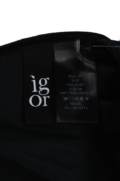 Igor Women Gothic Black Long Sleeve Round Neck Polyester Blouse Size L
