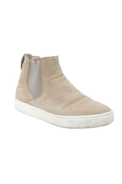 Vince Womens Leather Round Toe Pull On High Top Sneakers Beige Size 7.5