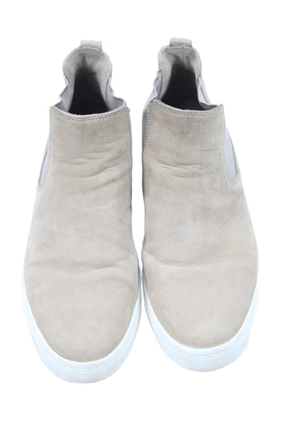 Vince Womens Leather Round Toe Pull On High Top Sneakers Beige Size 7.5