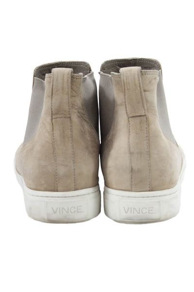 Vince Womens Leather Round Toe Pull On High Top Sneakers Beige Size 7.5