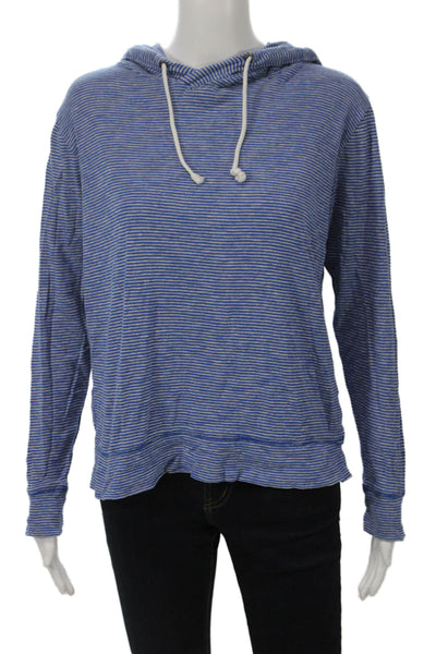 J Crew Womens Pullover Hoodie Blue Striped Cotton Drawstring Long Sleeve Size S