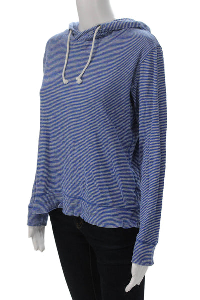 J Crew Womens Pullover Hoodie Blue Striped Cotton Drawstring Long Sleeve Size S