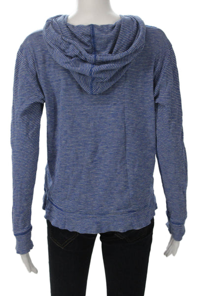 J Crew Womens Pullover Hoodie Blue Striped Cotton Drawstring Long Sleeve Size S