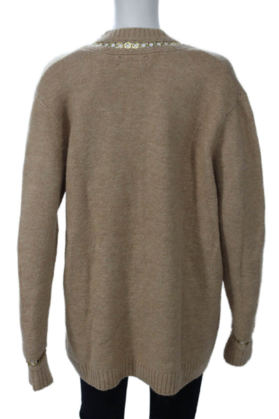 Zara Knit Women V-Neck Beige Pullover Sweater Long Sleeve Size M