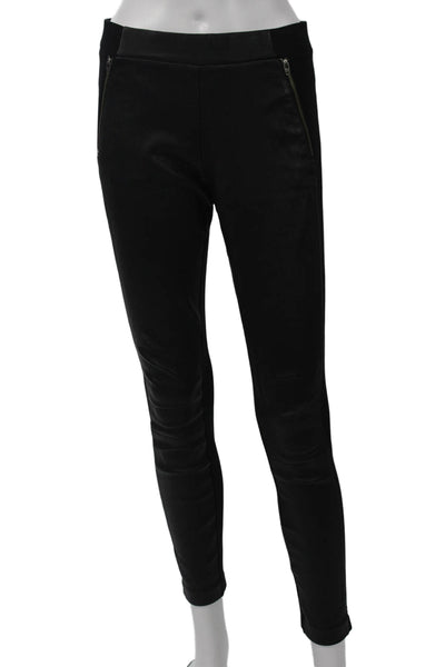 J Crew Women Ankle Jeggings Biker Leather Zip Black Size 2