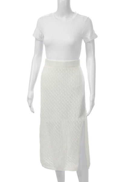 Aqua Womens Straight Pencil Midi Cotton White Skirt Size L