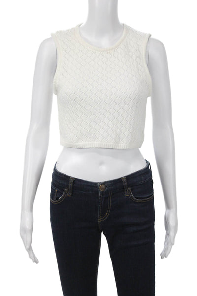 Aqua Women Cropped Tank White 100% Cotton Crew Neck Sleeveless 90s Size L