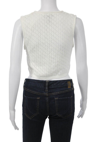 Aqua Women Cropped Tank White 100% Cotton Crew Neck Sleeveless 90s Size L
