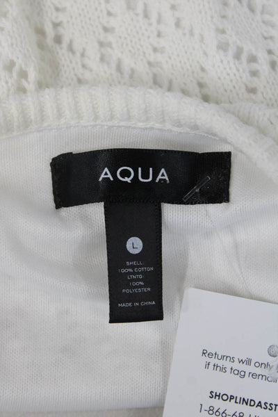 Aqua Women Cropped Tank White 100% Cotton Crew Neck Sleeveless 90s Size L