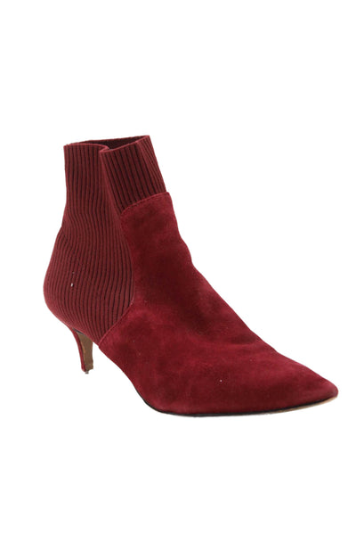 Steven Women's Pointed Toe Suede Kitten Heels Ankle Boots Burgundy Size 9.5