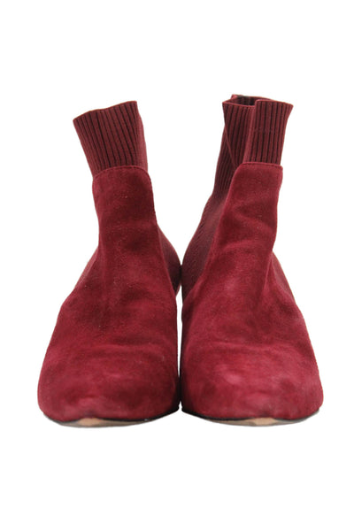 Steven Women's Pointed Toe Suede Kitten Heels Ankle Boots Burgundy Size 9.5