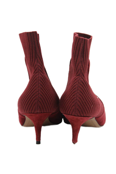 Steven Women's Pointed Toe Suede Kitten Heels Ankle Boots Burgundy Size 9.5