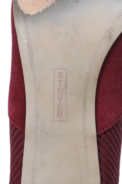 Steven Women's Pointed Toe Suede Kitten Heels Ankle Boots Burgundy Size 9.5