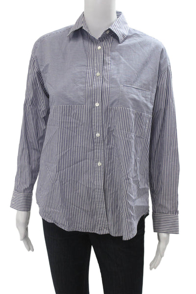 Vince Mens Blue Cotton Point Collar Striped Long Sleeve Button Up Shirt Size 4