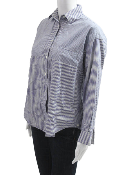 Vince Mens Blue Cotton Point Collar Striped Long Sleeve Button Up Shirt Size 4