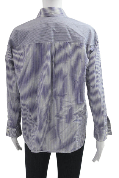 Vince Mens Blue Cotton Point Collar Striped Long Sleeve Button Up Shirt Size 4