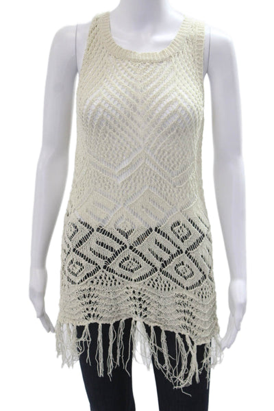 Allison Women Bohemian Geometric Sleeveless Tunic Beige Polyester Size S