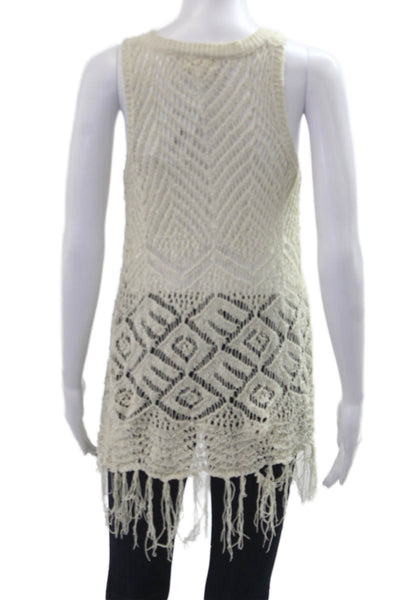 Allison Women Bohemian Geometric Sleeveless Tunic Beige Polyester Size S