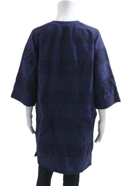 N_8 Women Coat Dark Blue Striped Cotton Acrylic Snap 3/4 Sleeve Size 42