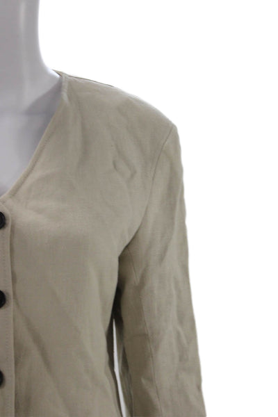 Massimo Dutti Womens Beige Cotton V Neck Button Blazer Long Sleeve Size 6