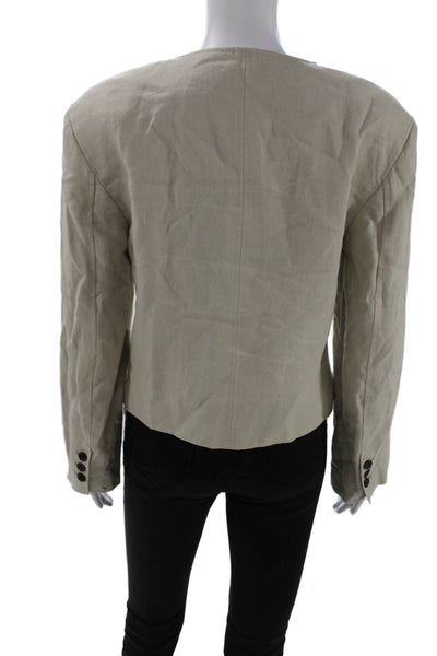 Massimo Dutti Womens Beige Cotton V Neck Button Blazer Long Sleeve Size 6