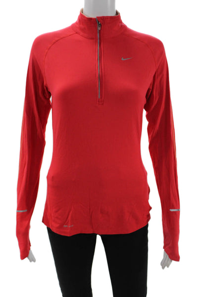 Nike Women Red Mock Neck Zip Long Sleeve Sports Top Size S