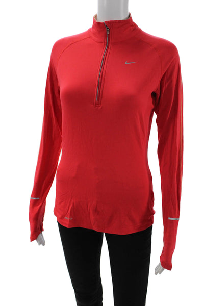 Nike Women Red Mock Neck Zip Long Sleeve Sports Top Size S