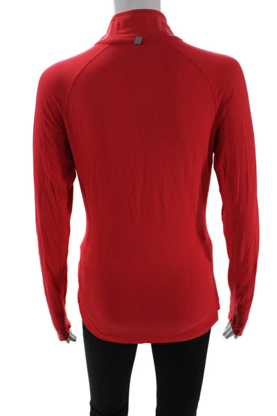 Nike Women Red Mock Neck Zip Long Sleeve Sports Top Size S