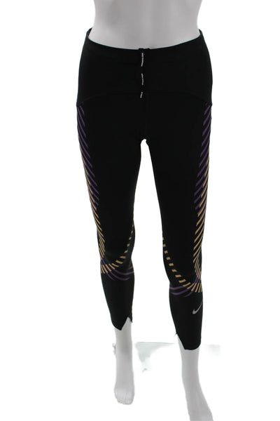 Nike Womens Ankle Striped Black Leggings Sports Polyester Spandex Petite Size S
