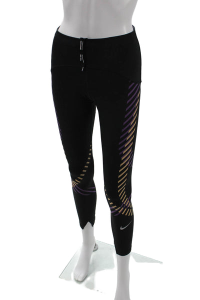 Nike Womens Ankle Striped Black Leggings Sports Polyester Spandex Petite Size S