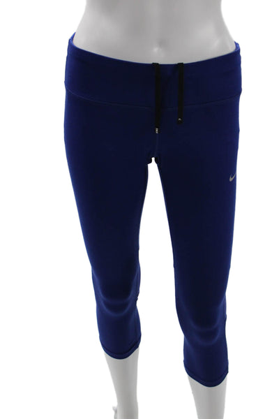 Nike Women Capri Leggings Blue Drawstring Polyester Spandex Size S