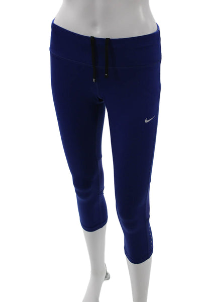 Nike Women Capri Leggings Blue Drawstring Polyester Spandex Size S