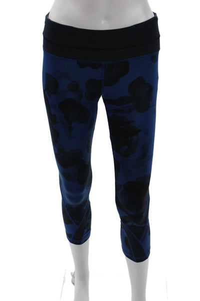 Lululemon Womens Black Floral Cropped Capri Leggings Nylon Zip Size 6