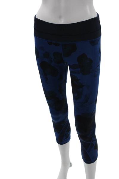 Lululemon Womens Black Floral Cropped Capri Leggings Nylon Zip Size 6