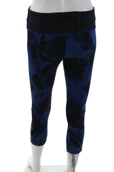 Lululemon Womens Black Floral Cropped Capri Leggings Nylon Zip Size 6