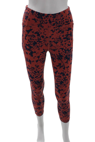Lululemon Womens Ankle Cropped Floral Nylon Leggings Dark Blue Zip Size 6