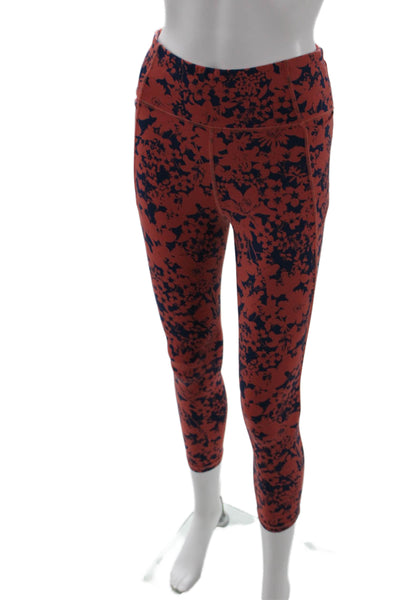 Lululemon Womens Ankle Cropped Floral Nylon Leggings Dark Blue Zip Size 6