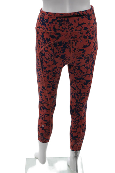 Lululemon Womens Ankle Cropped Floral Nylon Leggings Dark Blue Zip Size 6