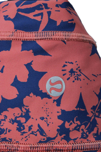 Lululemon Womens Ankle Cropped Floral Nylon Leggings Dark Blue Zip Size 6