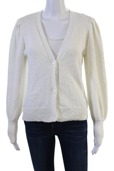 Sundays Women Cardigan White V-Neck Button Cotton Long Sleeve Size S