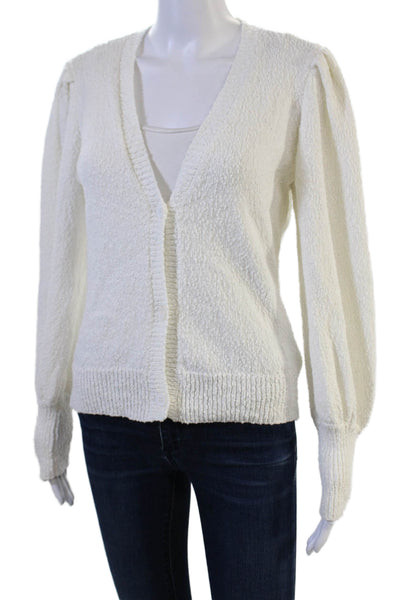 Sundays Women Cardigan White V-Neck Button Cotton Long Sleeve Size S