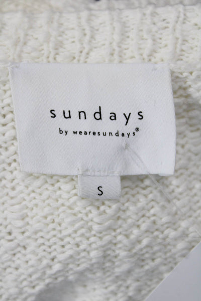 Sundays Women Cardigan White V-Neck Button Cotton Long Sleeve Size S