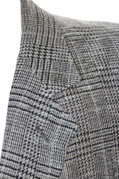 Donna Karan Signature Mens Plaid Gray Wool Blend Blazer Button Collared Size 44