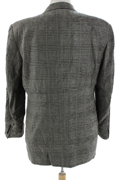 Donna Karan Signature Mens Plaid Gray Wool Blend Blazer Button Collared Size 44