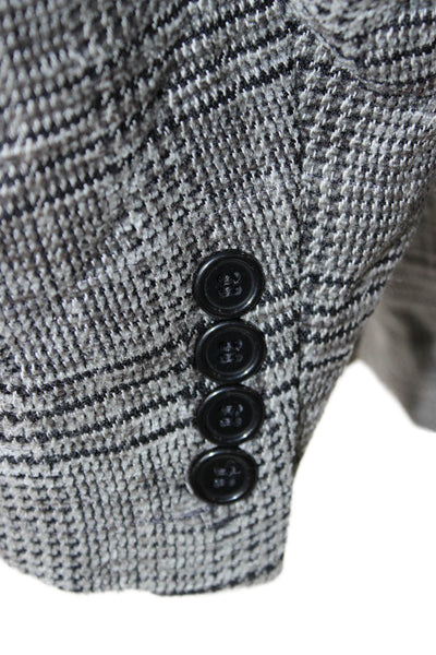 Donna Karan Signature Mens Plaid Gray Wool Blend Blazer Button Collared Size 44