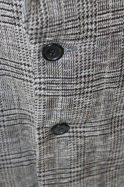 Donna Karan Signature Mens Plaid Gray Wool Blend Blazer Button Collared Size 44