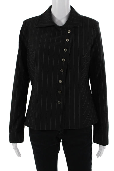 Ronen Chen Women Black Striped Blazer Polyester Longsleeve Button Size 3