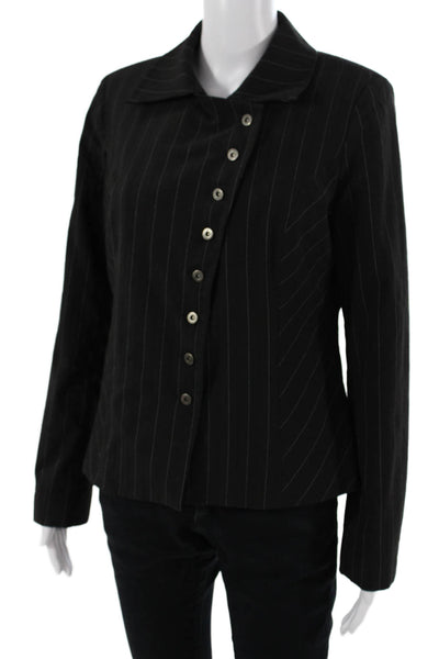 Ronen Chen Women Black Striped Blazer Polyester Longsleeve Button Size 3